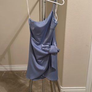 Lulu’s Meant to Be Together Light Blue Satin One-Shoulder Mini Dress Small